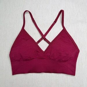 Lululemon Align Seamless Bra Pink Red Criss Cross Back Size 4 V Neck Yoga